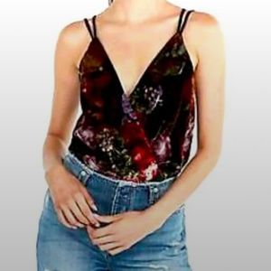 Express Velvet Floral Deep V Neck Bodysuit Size M